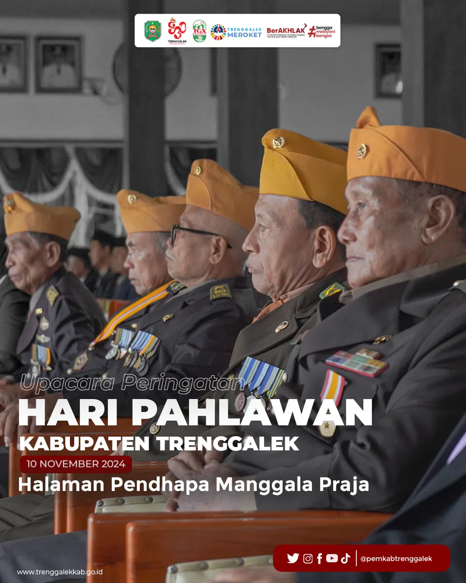 Artboard 1 post Instagram liputan Hari Pahlawan menampilkan kompilasi foto upacara ziarah dan barisan veteran.