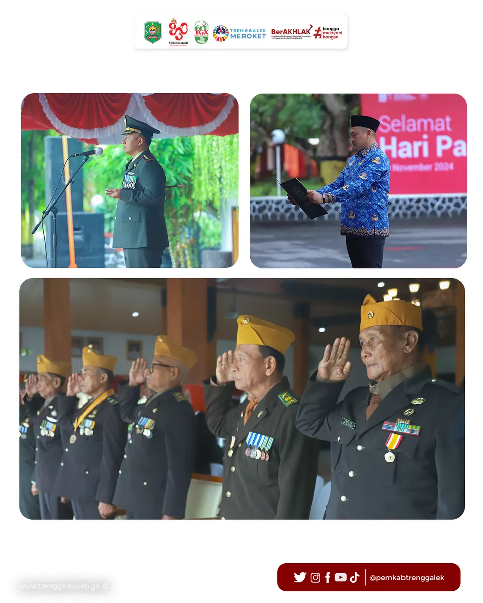 Artboard 3 post Instagram liputan Hari Pahlawan menampilkan suasana peserta upacara dan penyerahan tali asih.